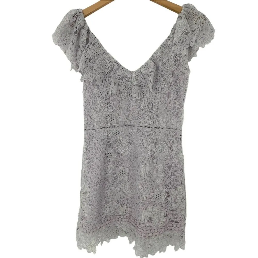 SAYLOR Lilac Purple Lace Adwoa Ruffled Mini Dress Size Medium - Image 6