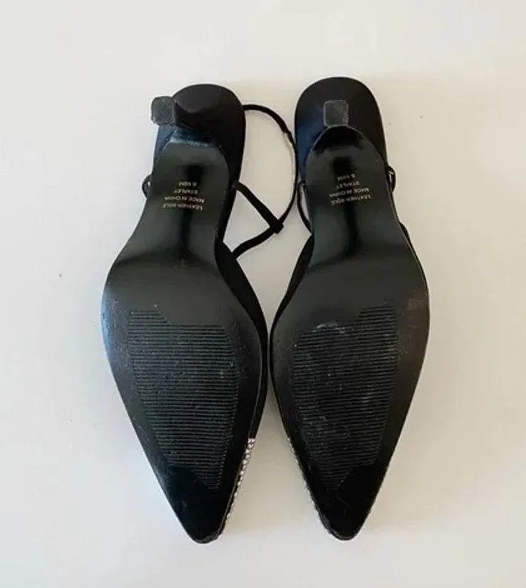 Lord and Taylor Vintage Y2K Starlet Rhinestone Toe Slingback Heels Black Size 6.5 - Image 7