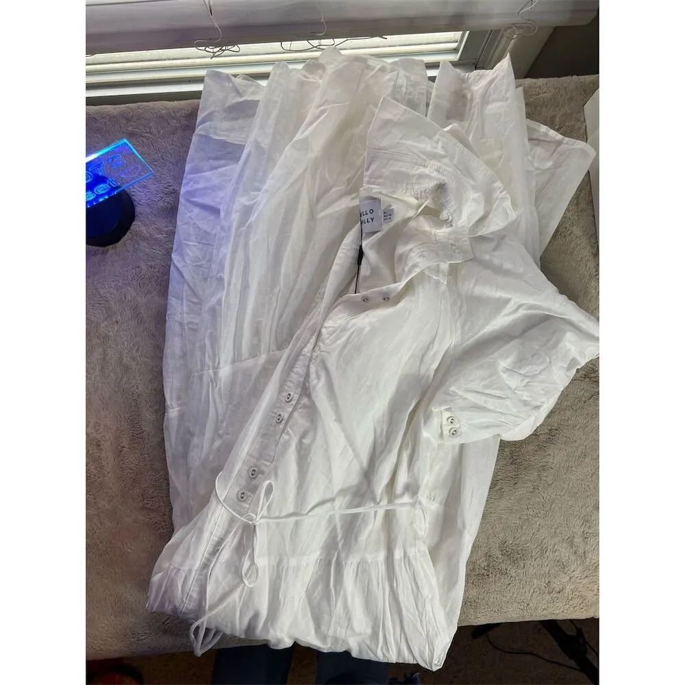 Hello Molly Women's XL White Maxi Shirt Dress Button Tie Waist Casual - Image 8