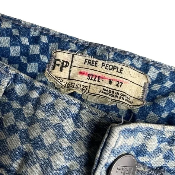 Free People Womens‎ 27 Diamond Print Skinny Jeans Blue Denim Stretch - Image 4