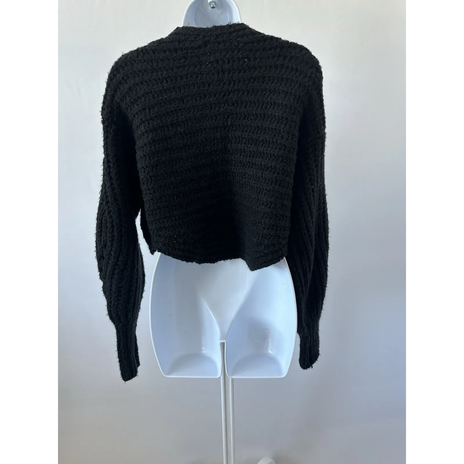 Anthropologie Chunky Black Wool Blend Cropped Cocoon Cardigan, Sz: S (b1) - Image 3