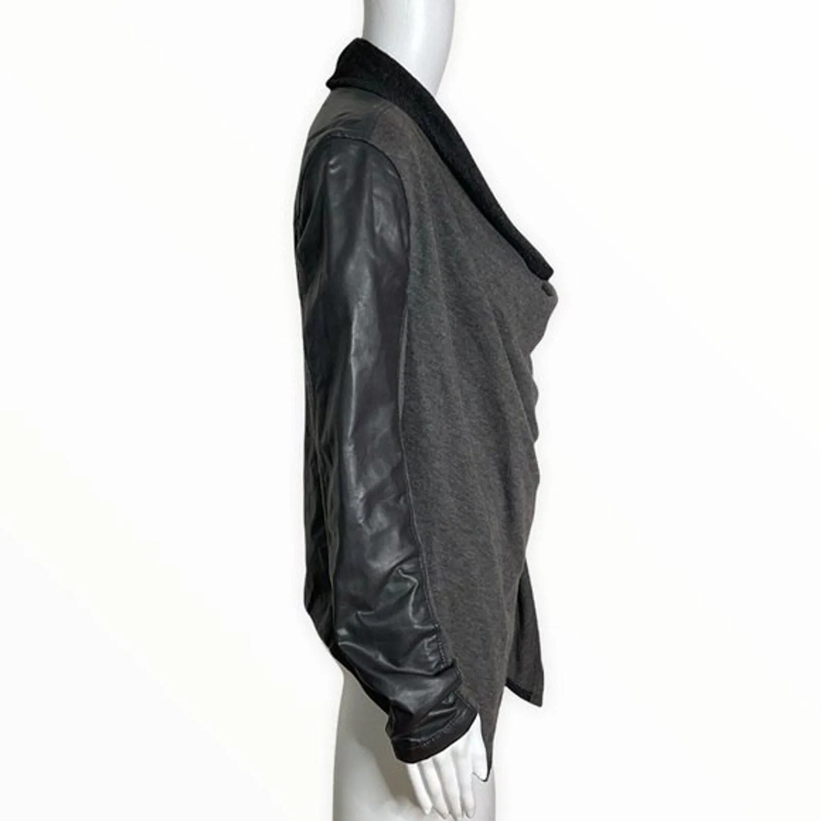 Blank NYC Jacket Womens Medium Gray Private Practice Jersey Knit & Vegan Leather - Image 3