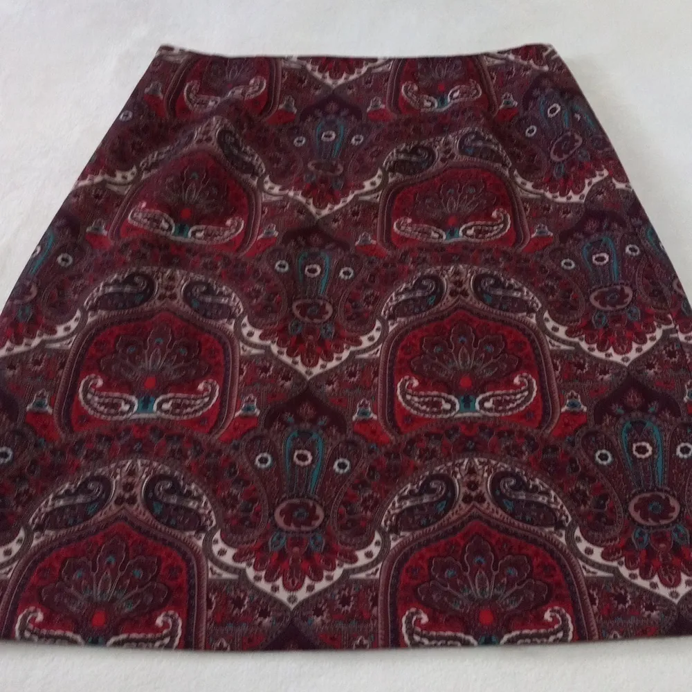 Talbots Red Opulent Paisley Faux Wrap Side Button Pencil Skirt - Image 6