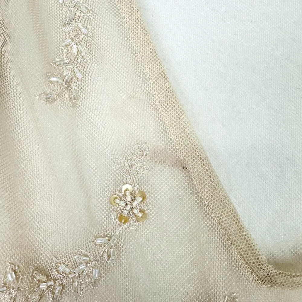 Vintage Embroidered Beaded Sheer Mesh Top Size Large Fairy Long Sleeve V - Image 4