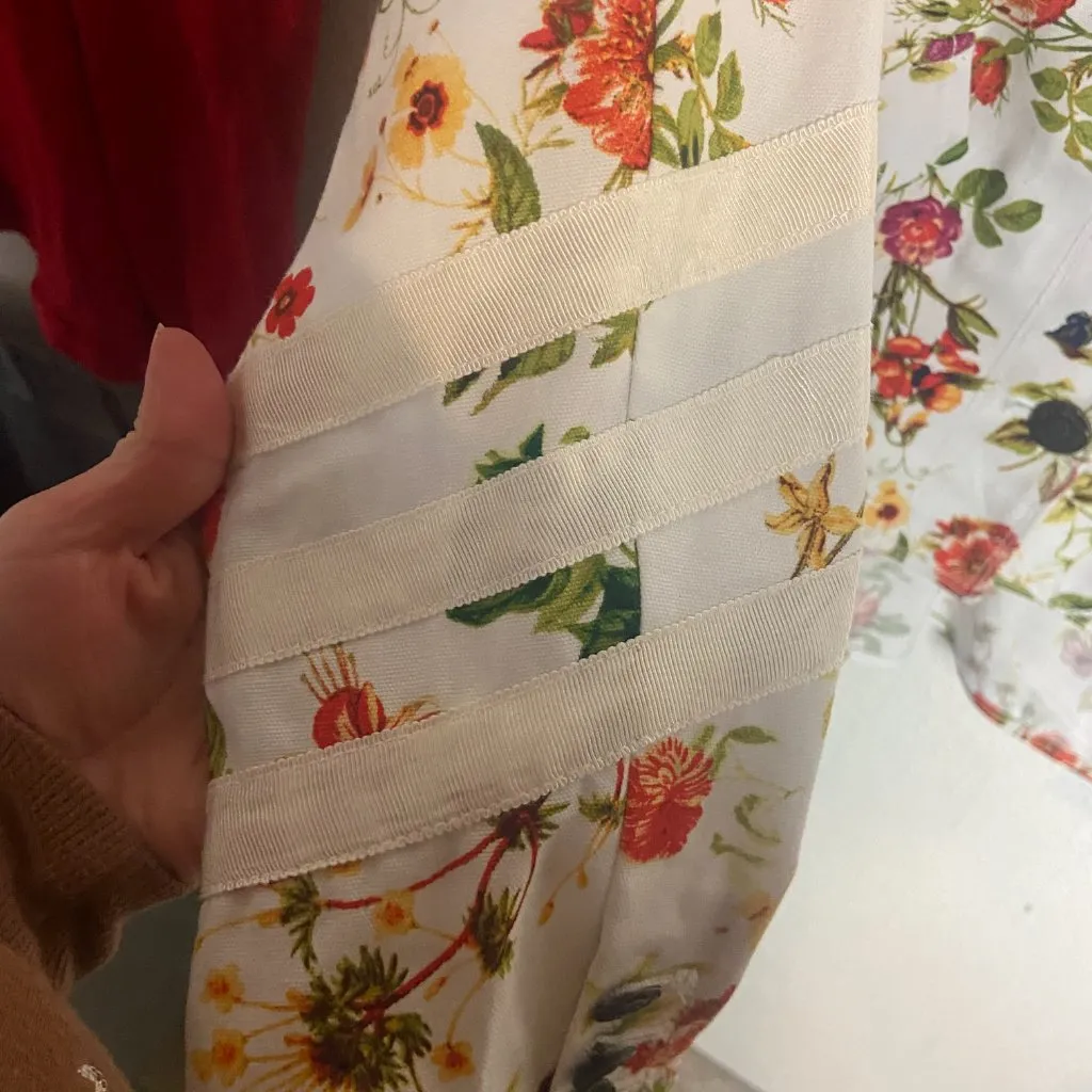 Colleen Atwood Size M Alice In Wonder Land Floral Button Front Jacket White - Image 5