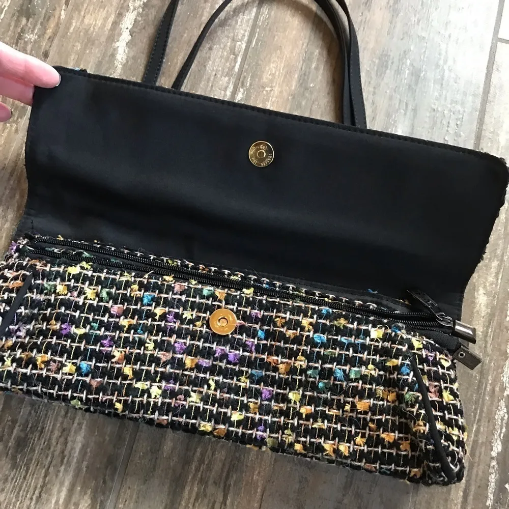 Vintage Far Nine multi pocket color flecked tweed clutch purse bag - Image 3