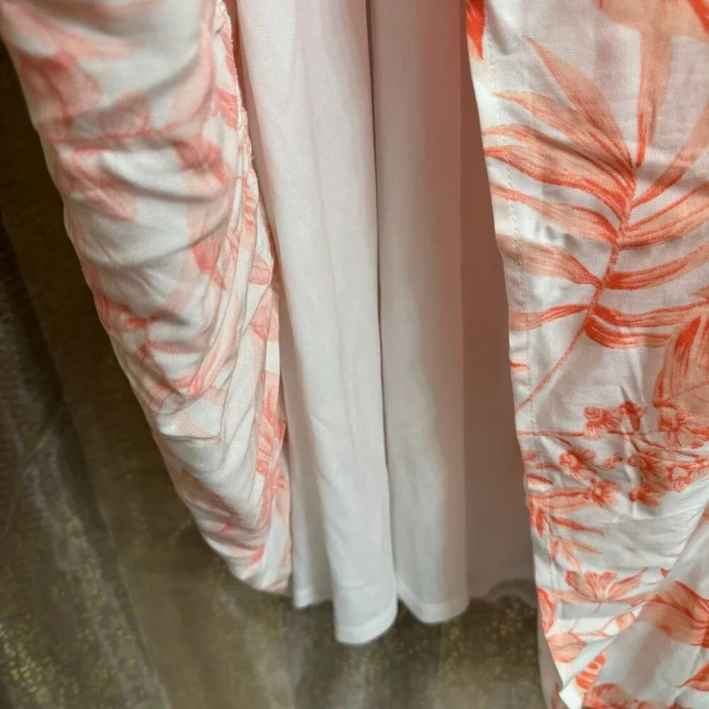 Torrid Coral Orange Tropical Midi Smocked Tie Strap Vacation Luau Dress 1X NWT - Image 6