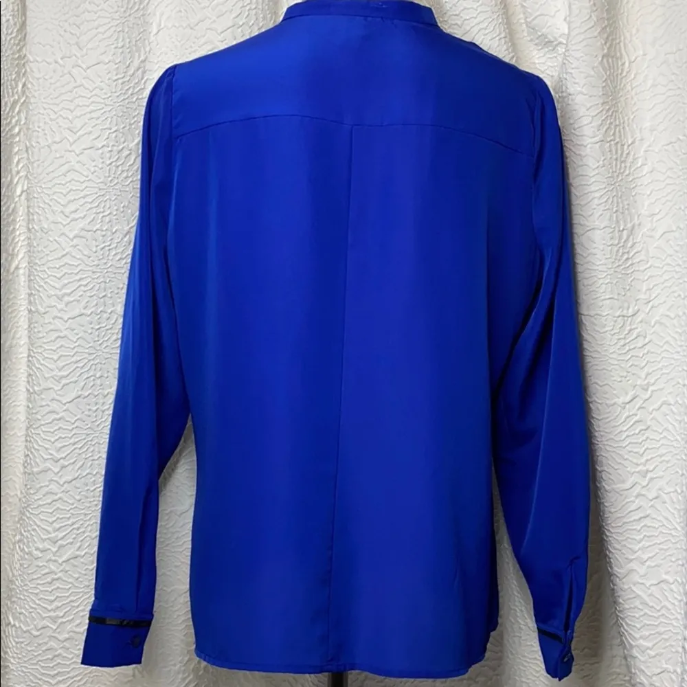 Worthington Women’s Blue & Faux Black Leather Long Sleeve Blouse Size XLP - Image 7
