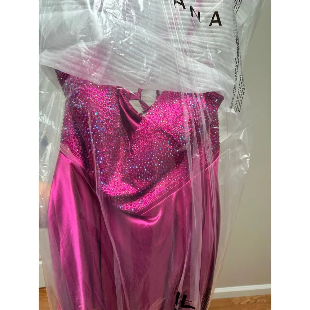 NEW NWT Faviana FA9524 Rasperry Pink Bejeweled Maxi Gown Size 12 - Image 4