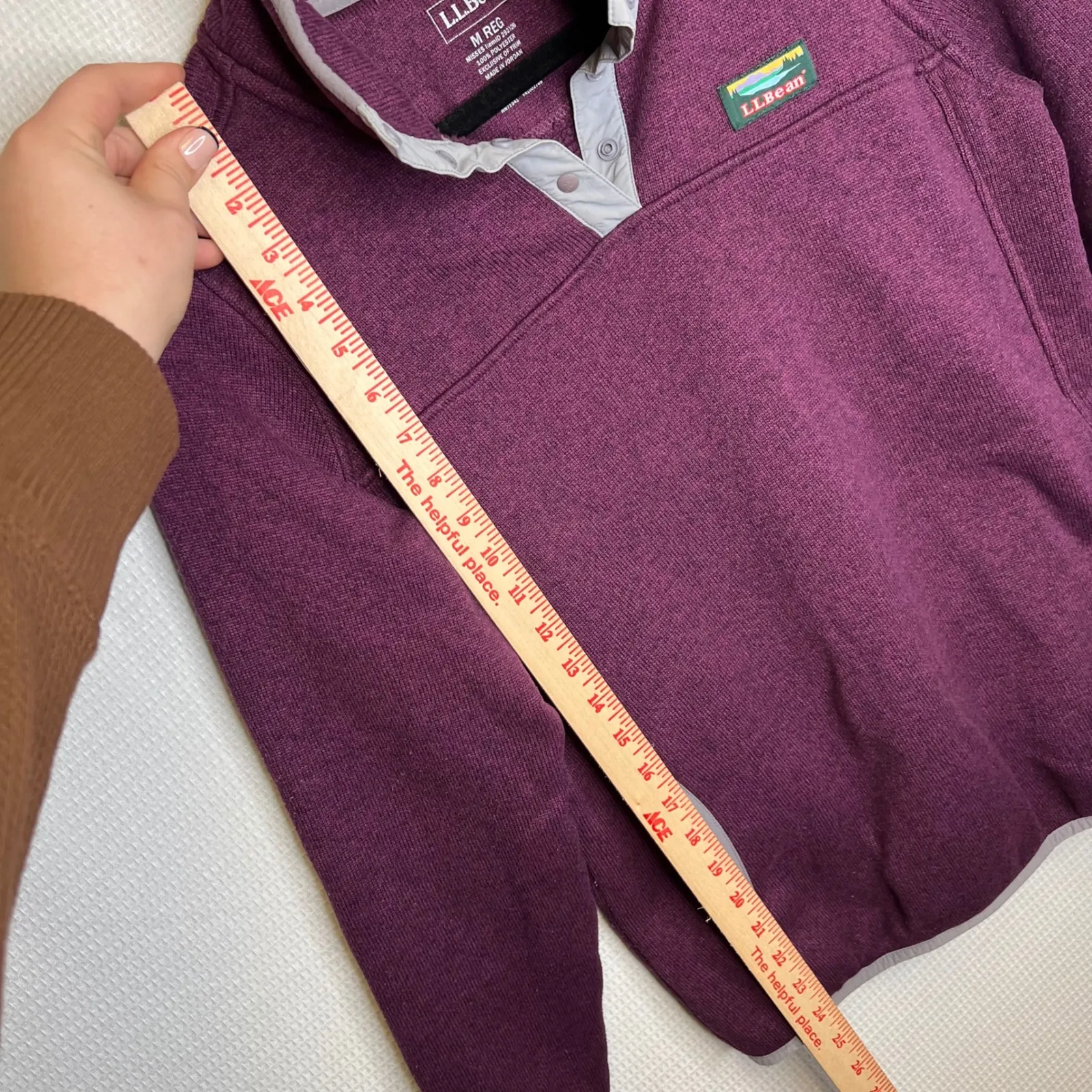 LL Bean Womens Pullover Sweater Fleece Top Purple Snap Neck Medium REG - Image 5