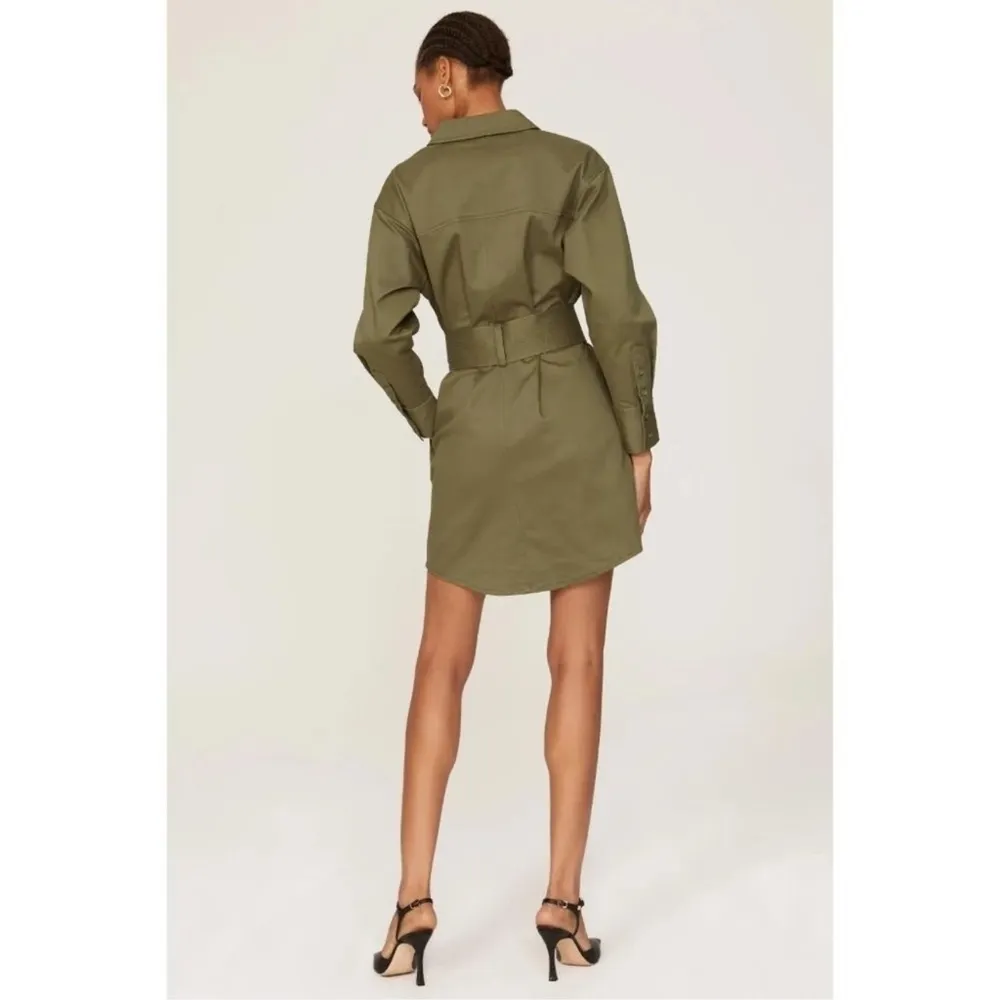 MARISSA WEBB Belted Shirt Dress Olive Green Size 4 - Image 4