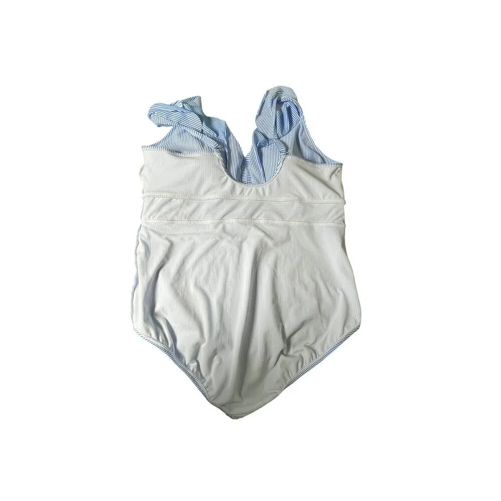 Time and Tru Plus 3X Blue Striped One Piece‎ Swimsuit Ruffle V Neck 24W 26W - Image 9
