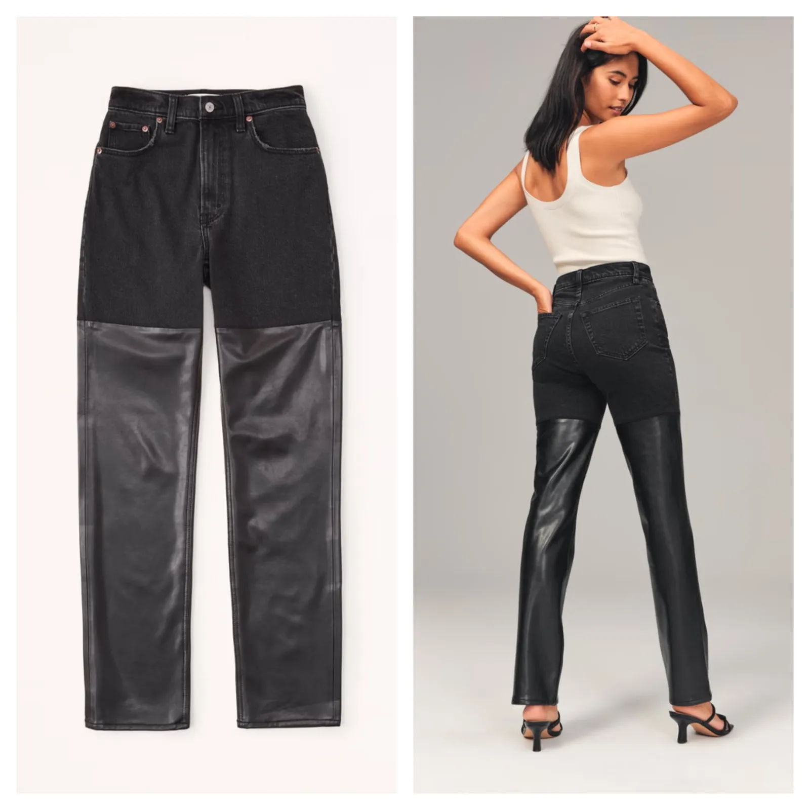 [Abercrombie & Fitch] Black Mixed Fabric 90s Straight Ultra High Rise Jeans 33L - Image 11