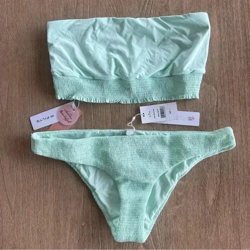 PILYQ Azura Smocked Bandeau & Smocked Teeny Bikini Bottom Large NWT - Image 6
