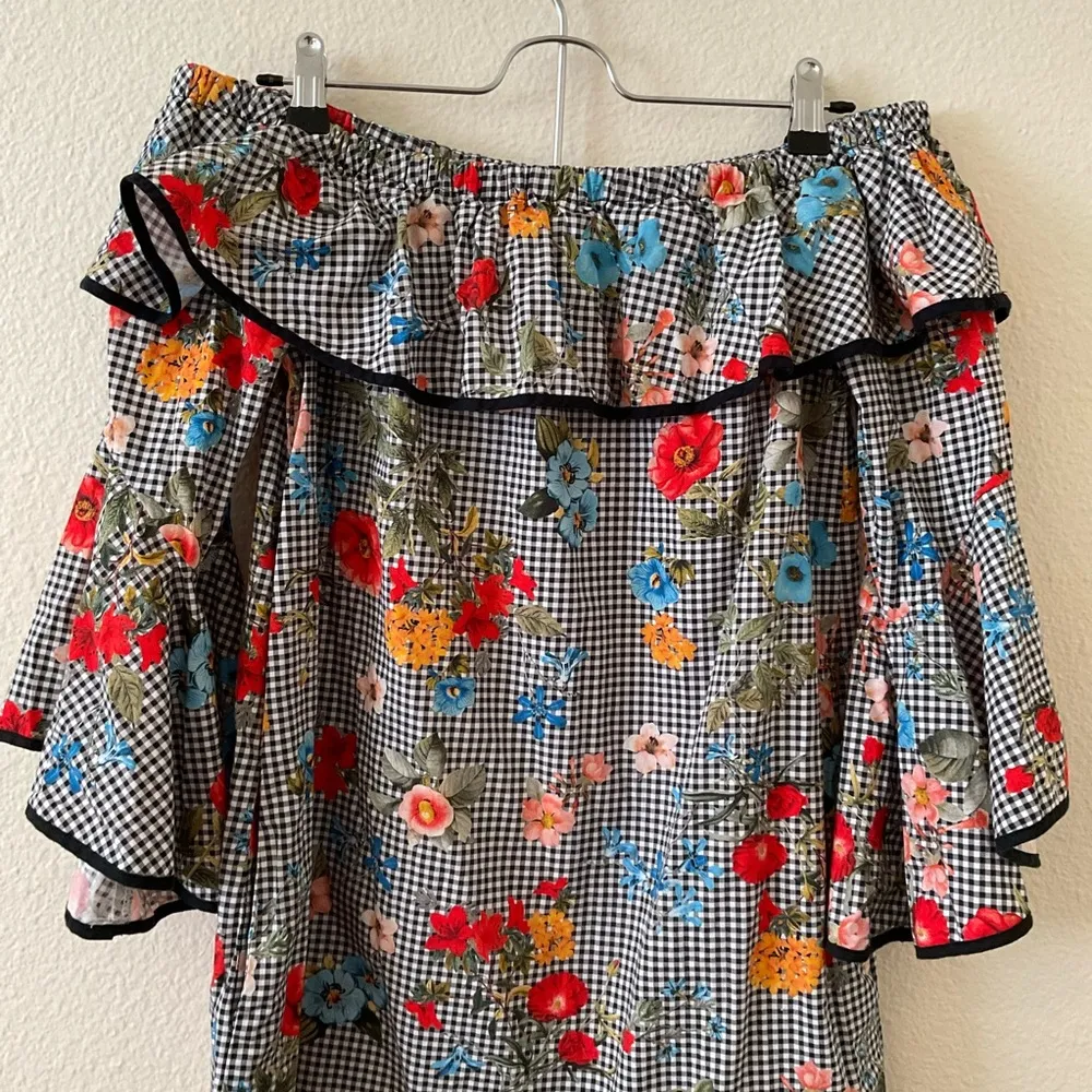 Zara Checkered Floral Off Shoulder Mini Dress - Image 5