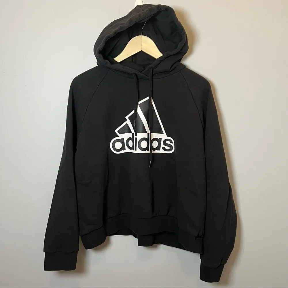 Adidas Essentials Cropped Logo‎ Hoodie Women’s XL Black Sweatshirt Workout Gym - Image 2