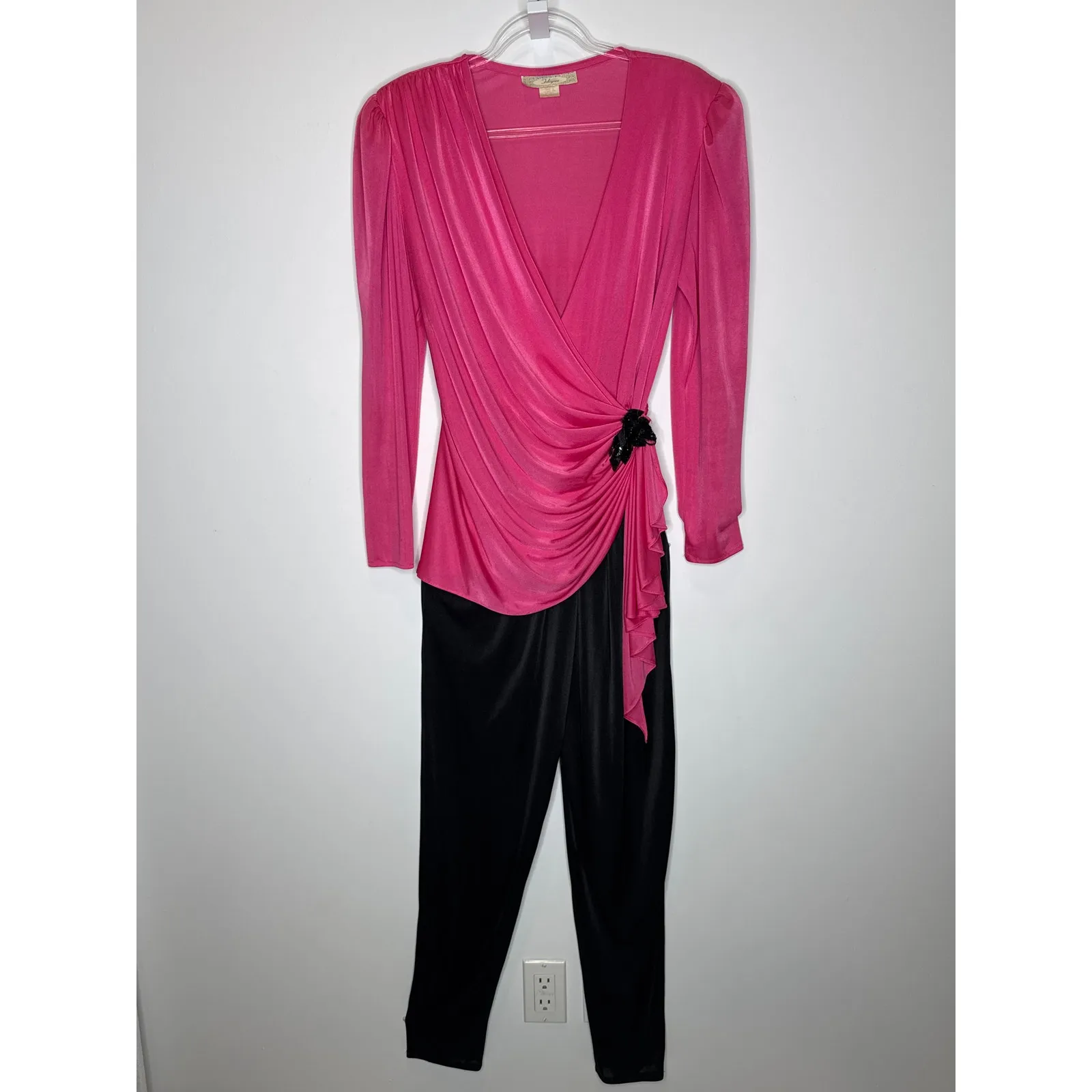 1970s Filigree hot pink disco jumpsuit USA made Size small - medium - Image 8