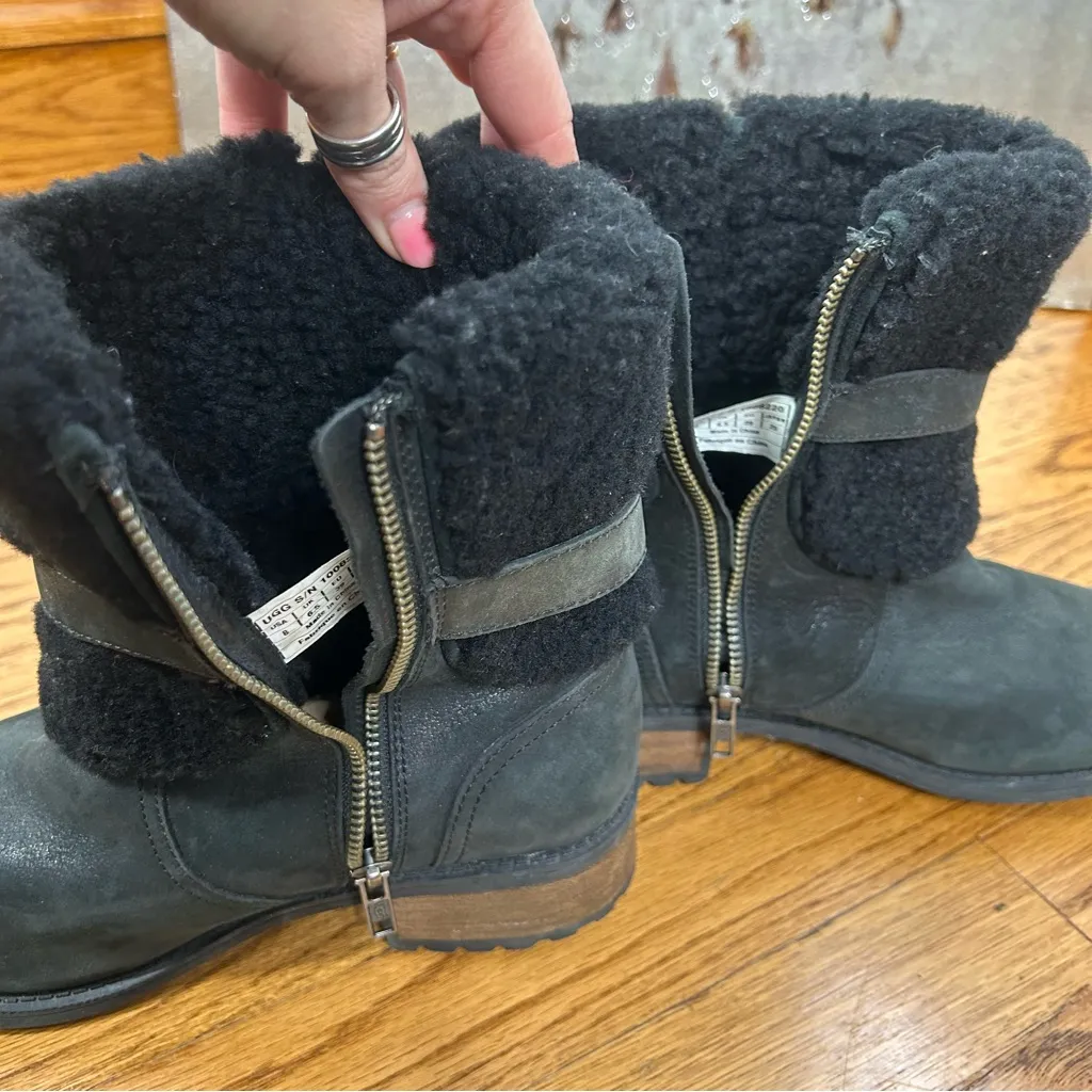 UGG Blayre Shearling Trimmed Suede Black Winter Boots Size 8 - Image 6