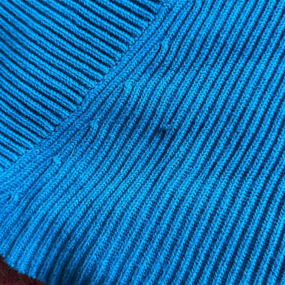 FREE PEOPLE DOWNTOWN TEAL BLUE KNIT ASYMMETRICAL PULLOVER SWEATER - Image 7