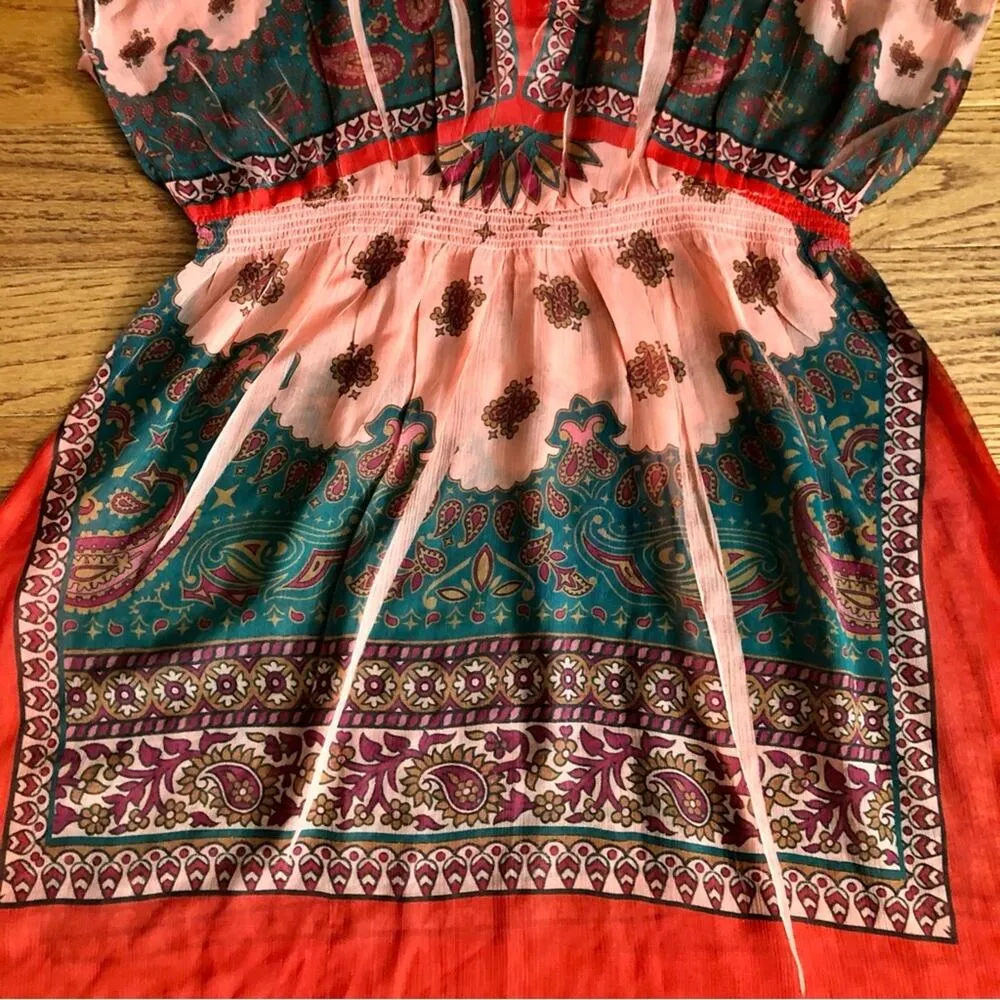 UNITY Coral Green Paisley Sublimation Sheer Swim Cover Beach Dress Size M Orange Size M - Image 8