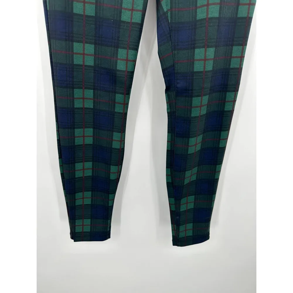 Sanctuary Pants Women SIZE 2 Green Blue Plaid Printed Pull On Stretch Skinny - Image 3