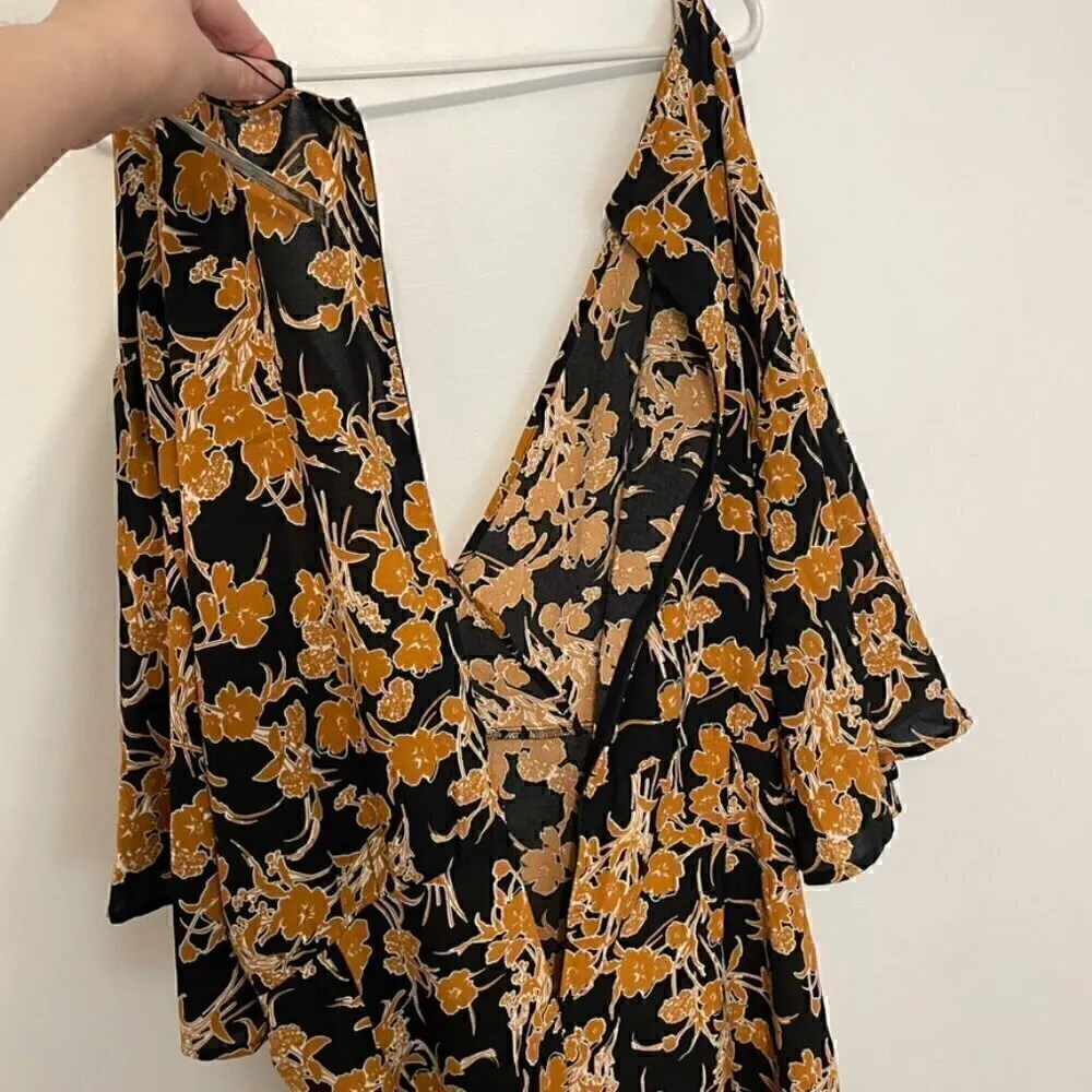 NEW NWT BOOHOO Plus Size Floral Wrap Skater Dress Black Brown Surplice Boho Knee - Image 14