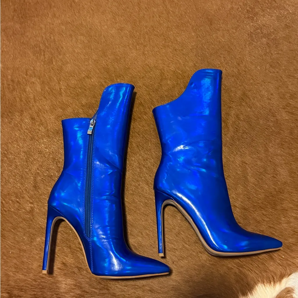 Shiny Blue Women's High Heel Boots Size 7 - Image 6