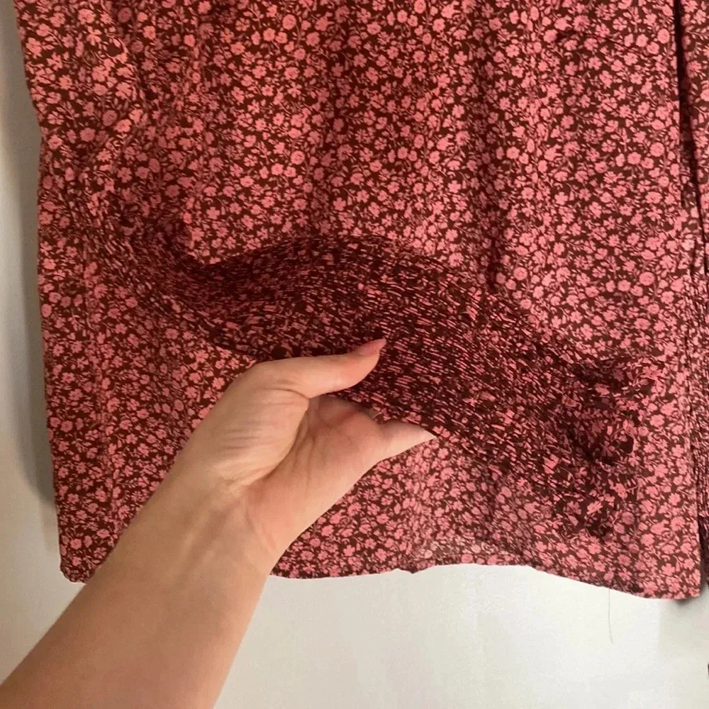 SHEIN Red and Pink Floral Pattern Long Sleeve Blouse Size Small US 4 - Image 3