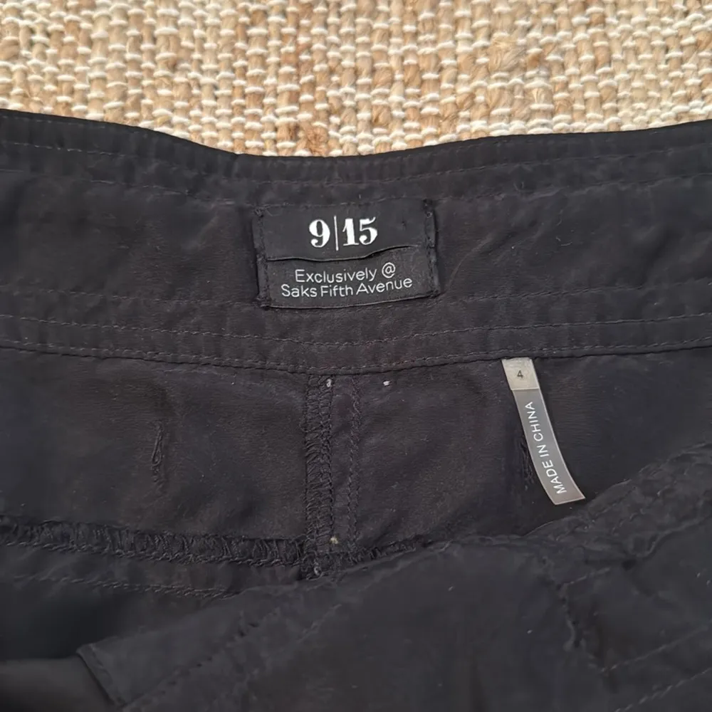 Saks Fifth Avenue 9 | 15 Black Silk Drawstring Rolled Hem Shorts size 4 - Image 4