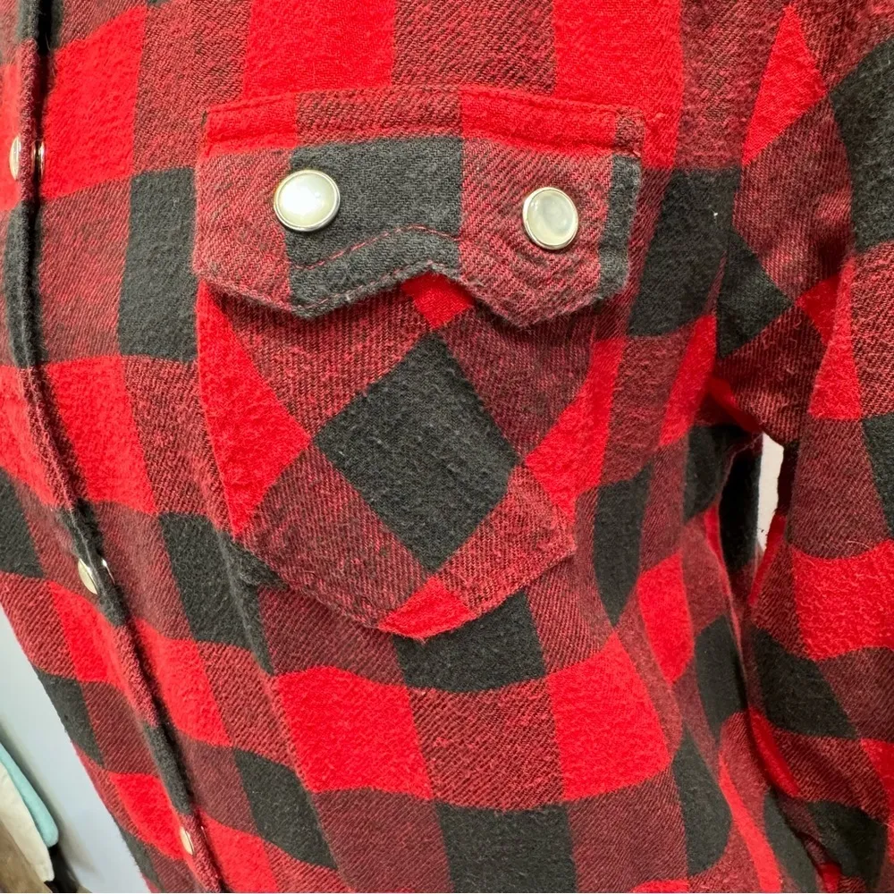 Vintage Yikes Black & Red Buffalo Plaid Flannel Shirt Dress Women’s Size Medium - Image 10