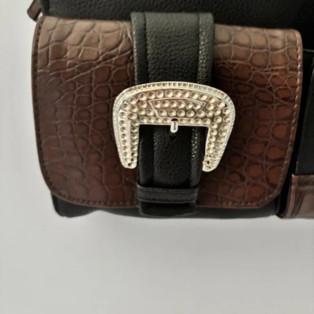 Braciano Black Brown Silver Buckle Bling Compact Modern Classic Statement Chic - Image 3