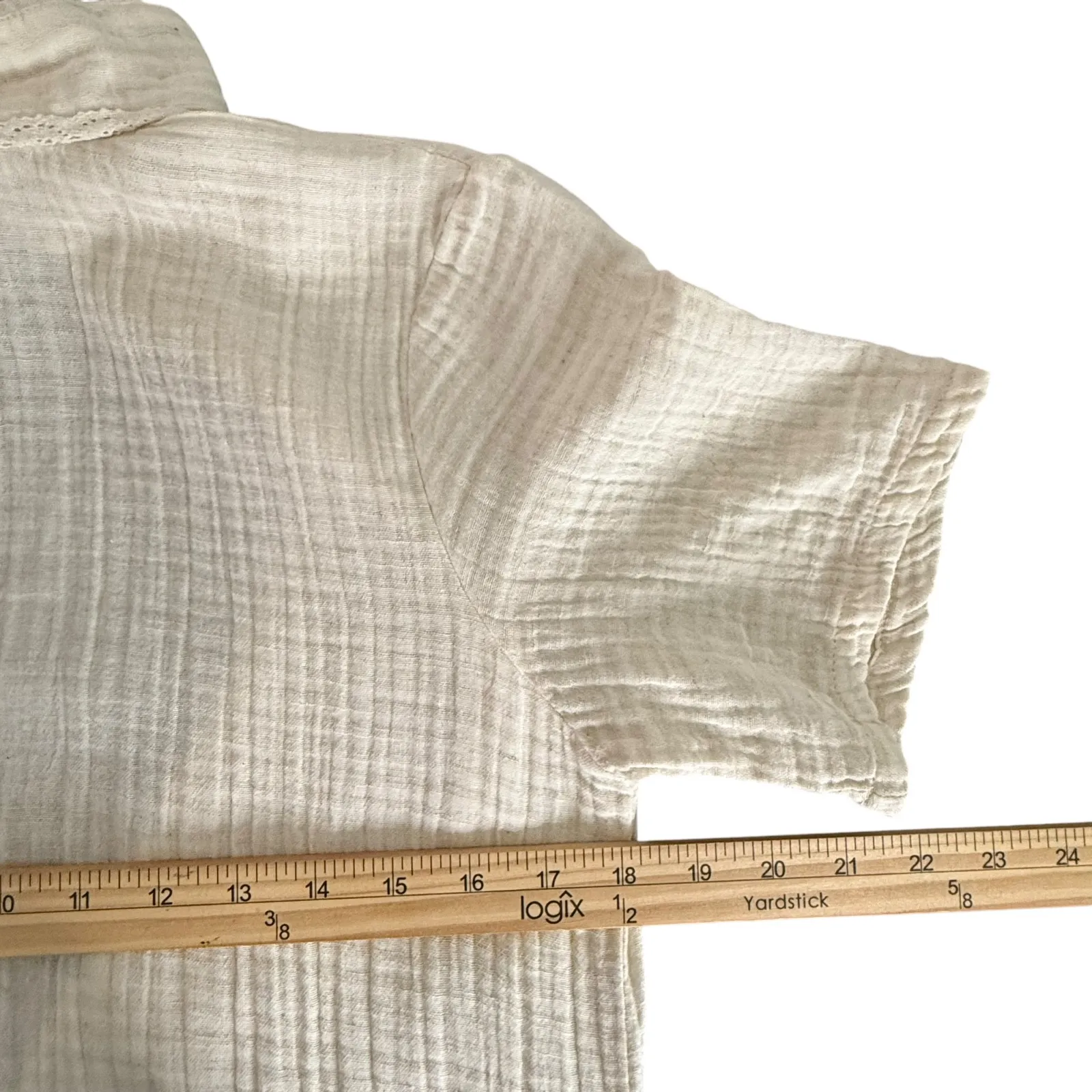 ANZA Organic Gauze Cotton‎ Beach Dress Womens S Ruffles Open Back Cover Up BOHO Tan - Image 14