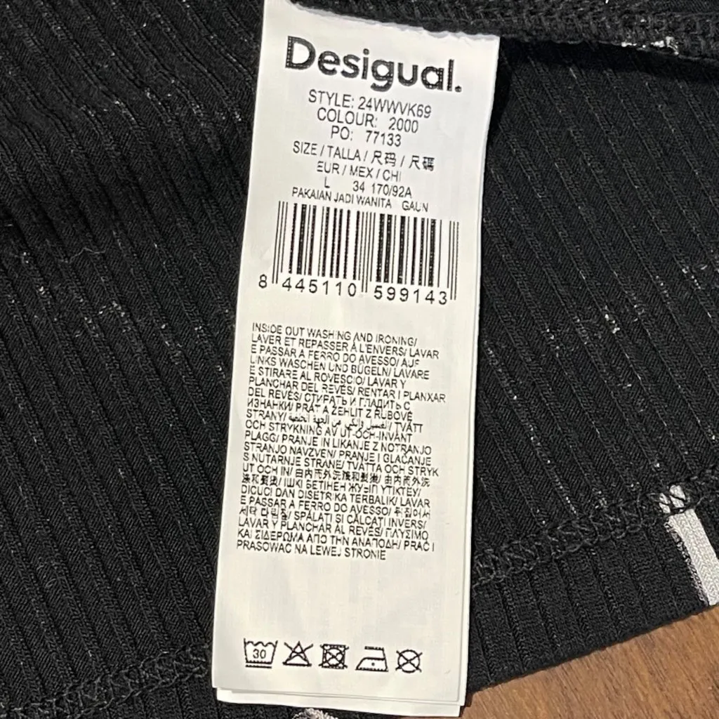 Desigual Face Print Mini Dress Women's Size Large Ribbed Knit Viscose High Neck - Image 10