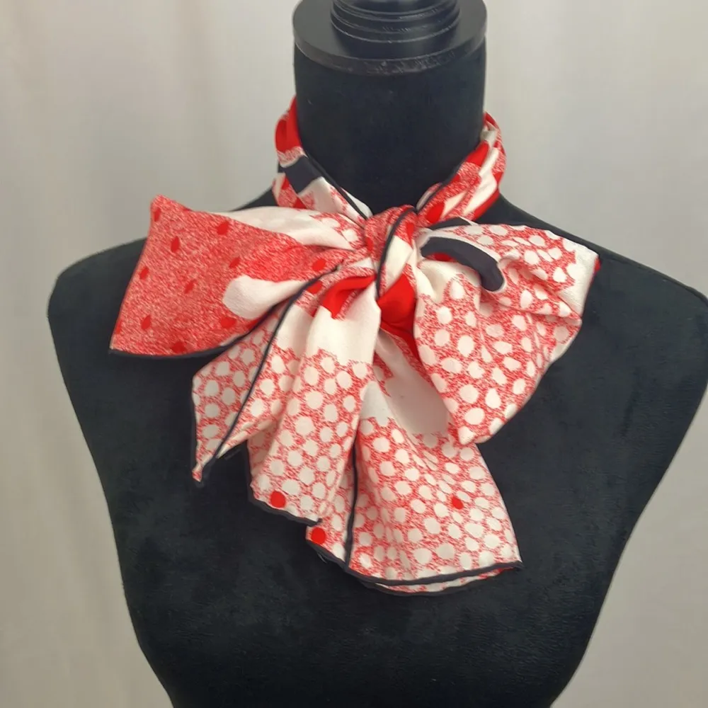 Red, Cream and Black Geometric Scarf Red - Image 2