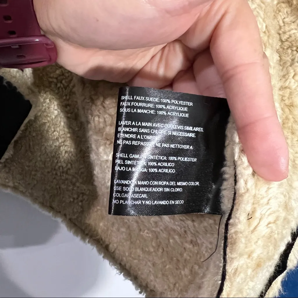 Bernardo Black Faux Suede‎ Shearling FauxFur Sherpa Drape Waterfall Jacket Med - Image 11