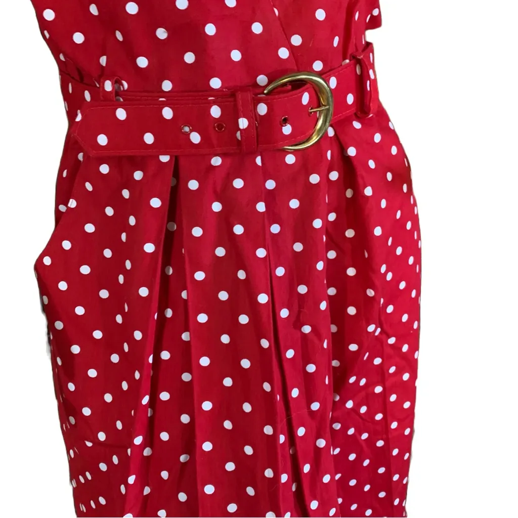 VINTAGE 1980'S V.L.P. PETITES RED & WHITE POLKA DOT DRESS WITH BELT (8P) - Image 8