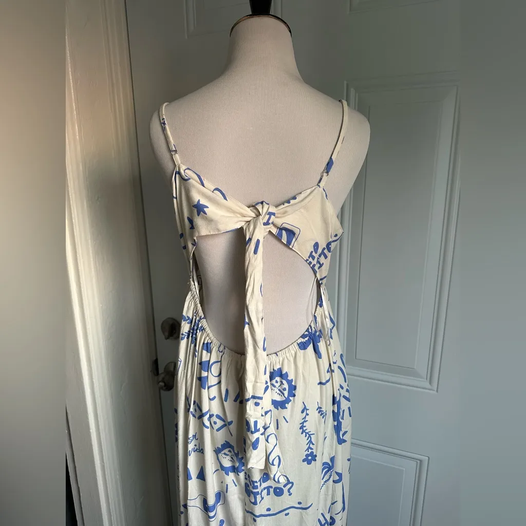 Paper Heart Vino Dress Large White Blue Sun Summer Spanish Wine open back - Image 7