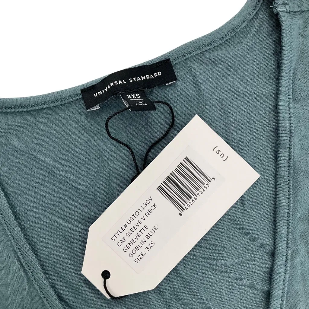 Universal Standard Goblin Blue Cap Sleeve Asymmetrical Hem V-Neck Top 3XS casual - Image 3