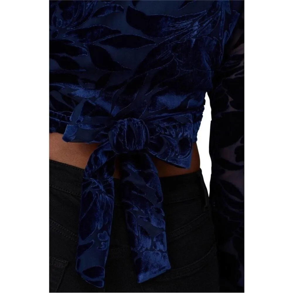 Hutch Claudia Dark Navy Crushed Velvet Wrap Crop Top, EUC, Medium, MSRP $198 - Image 3