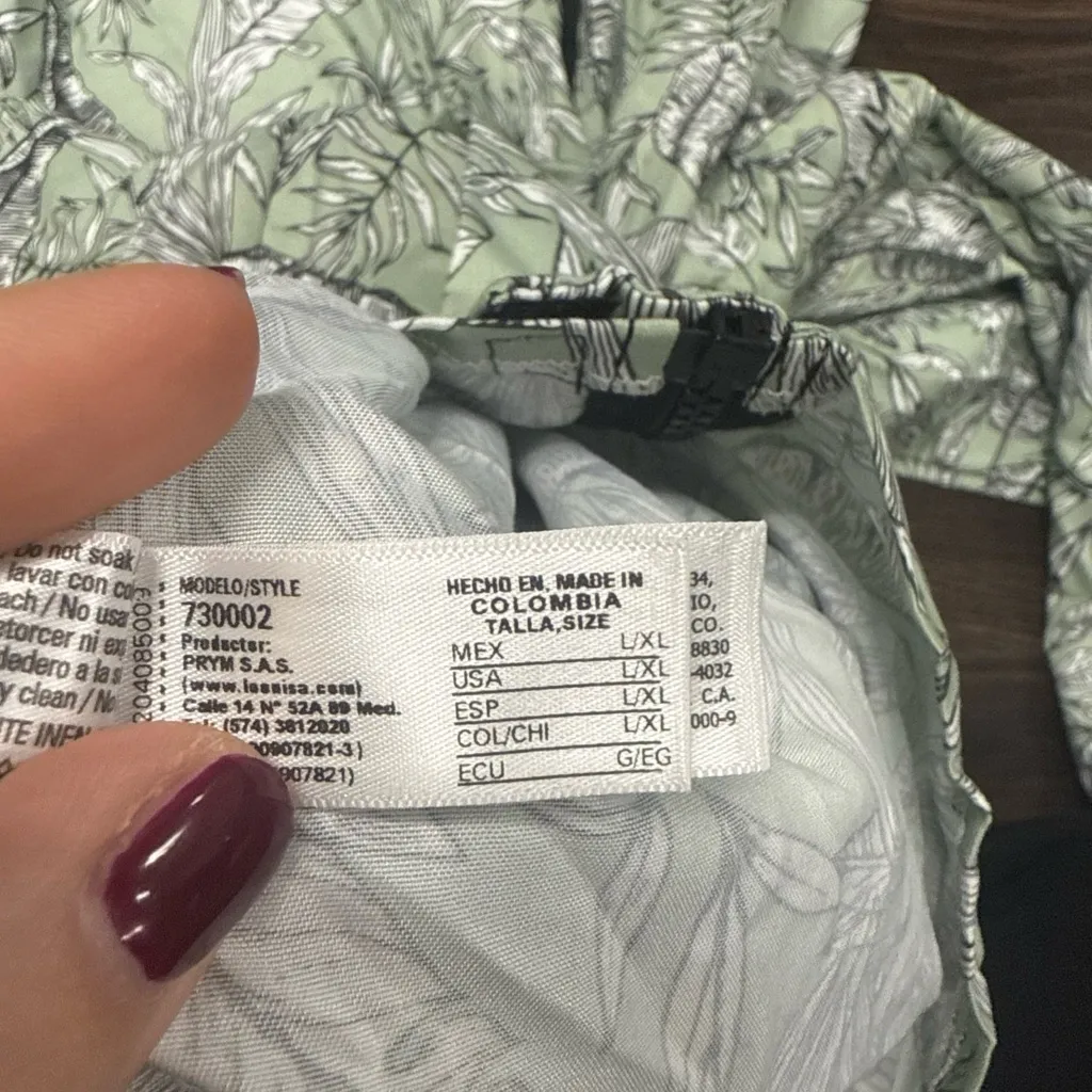 Leonisa Lightweight Windbreaker Jacket Raincoat Green white Print Unisex l/xl - Image 6