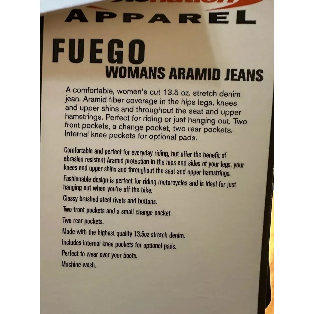 Moto Nation Apparel Woman's Fuego Aramid Jeans Size 14 x 32‎ Blue - Image 10