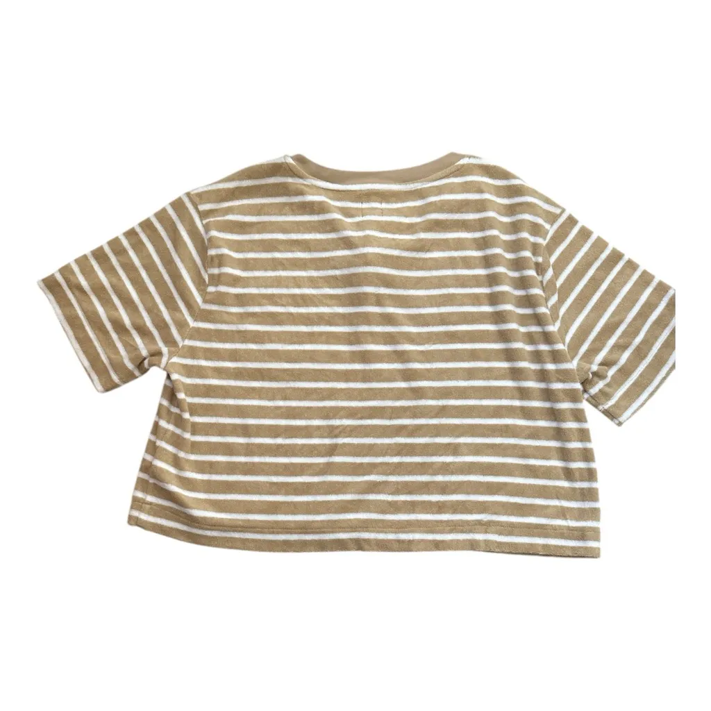 NWT Gap Towel Terry Boxy Cropped Tee in Neutral Stripe | Large Petite - Image 3
