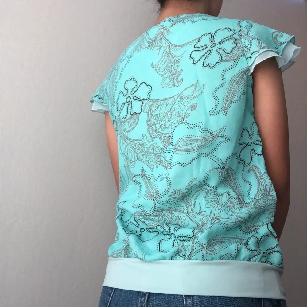 vintage blue mesh ruffle short sleeve shirt Size M - Image 2