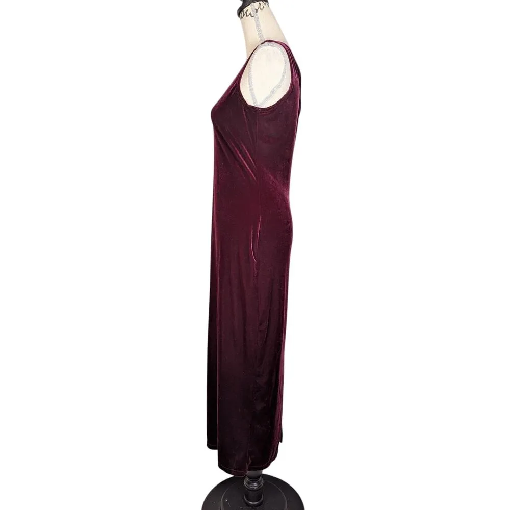 Y2K Vintage Velvet Sleeveless Midi Dress Kathie Lee Maroon Size M Red Size M - Image 5