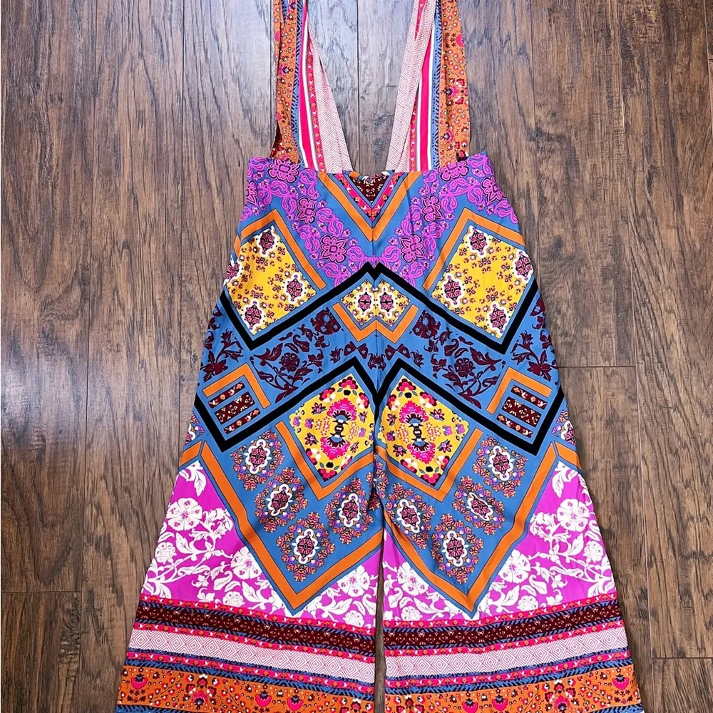 Free People • Maritzah One Piece jumpsuit culotte wide leg romper patchwork boho - Image 14