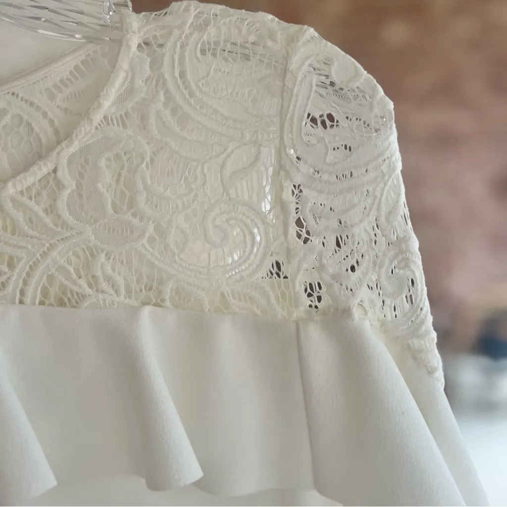 Betsy & Adam Dress Ivory Lace Embroidered Long Tulip Sleeve Knit Cocktail 4 - Image 9