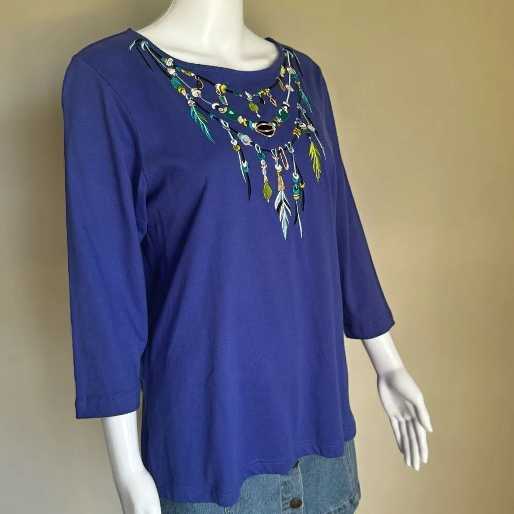 Bob Mackie Embroidered Feathers And Beads Purple Top - Image 3