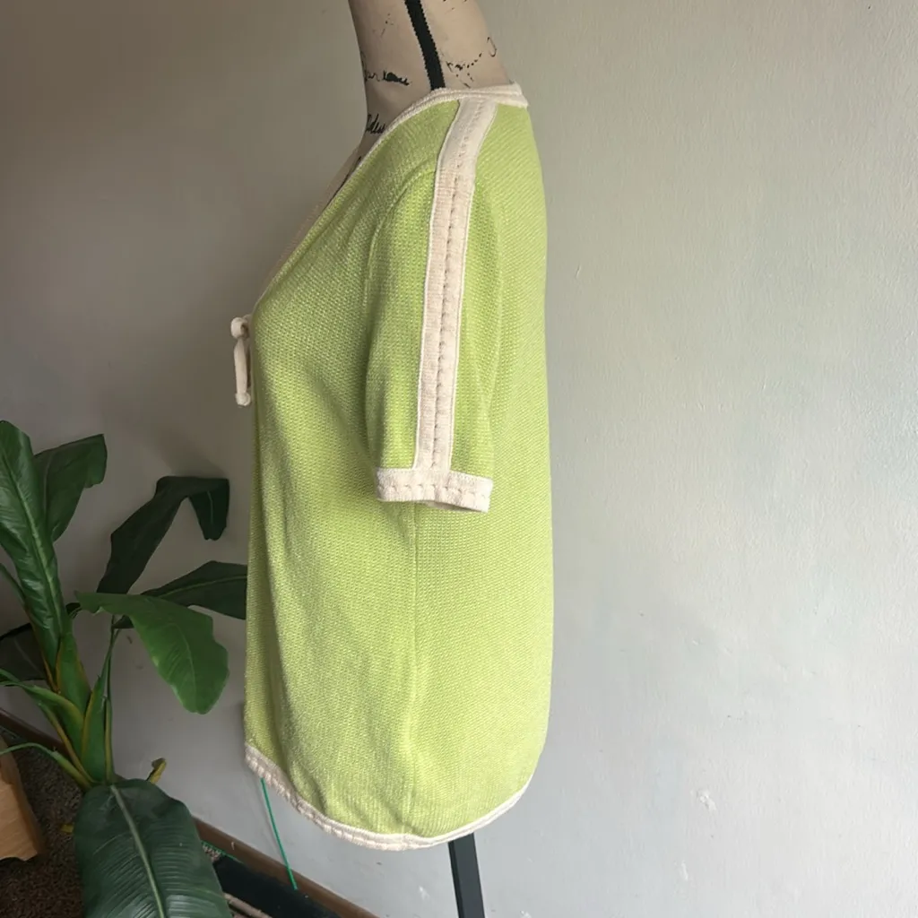 St. John By Marie Grey Tie Front Green Cream Cardigan Sweater Size 8 - Image 3