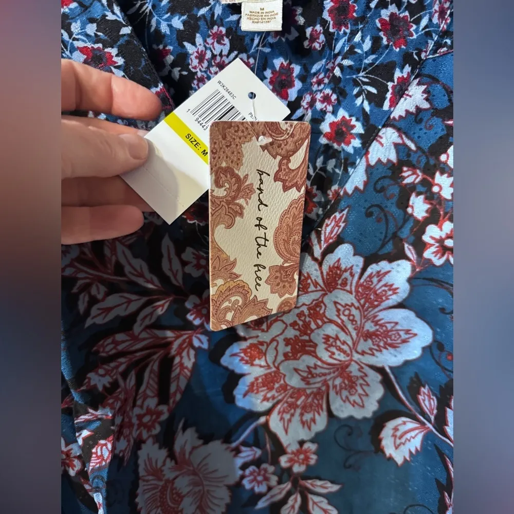 NWT Band Of The Free JOSIE SAPPHIRE MIXED PRINT LONG SLEEVE TOP Boho size medium Blue - Image 11