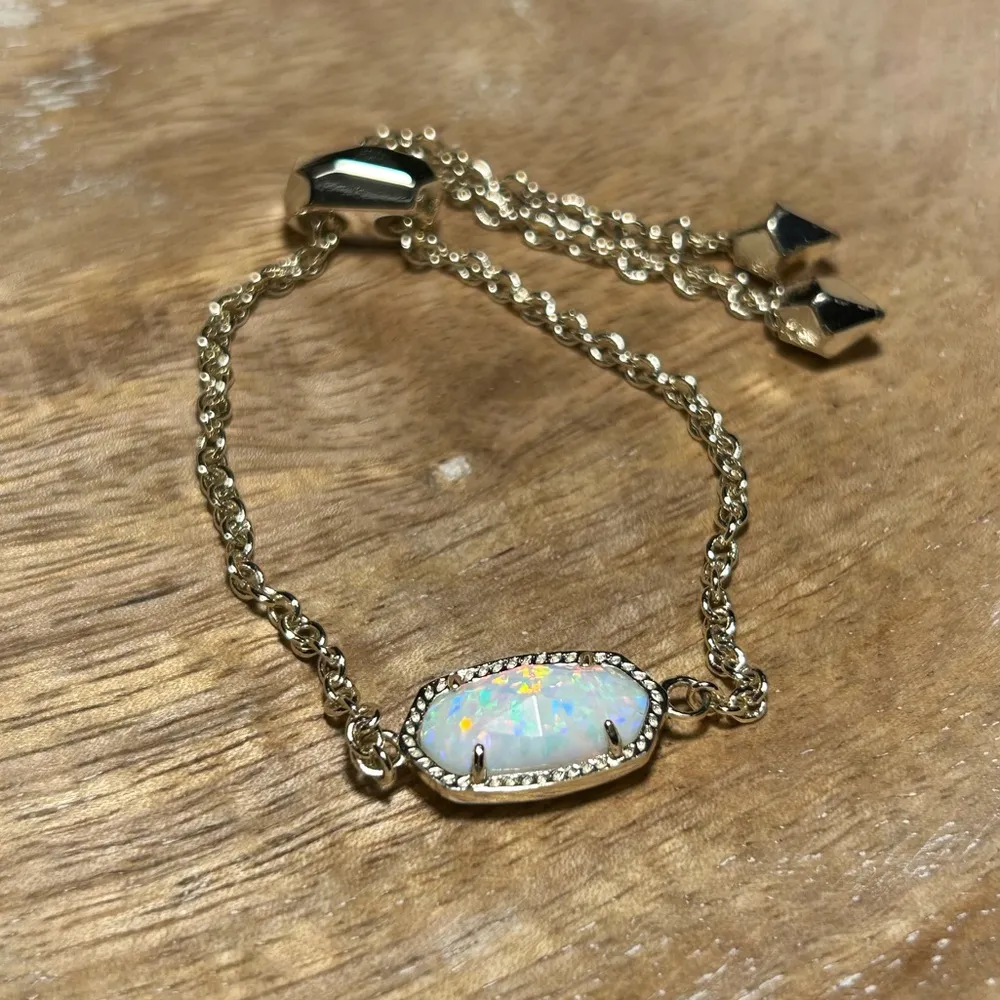 Kendra Scott Elaina White Kyocera Opal Gold Adjustable Bracelet - Image 3